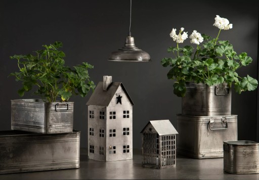 LAMPION DOMEK metalowy SREBRNY loft skandynawski 33x14cm