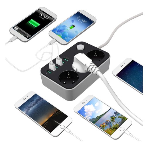 Antyprzepięciowa listwa zasilająca 2m 3 x 230V i 6 x USB 5V przedłużacz