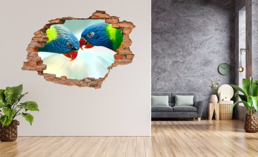 FOTOTAPETA 3D SAMOPRZYLEPNA naklejka dziura w ścianie PAPUGI KOLOR