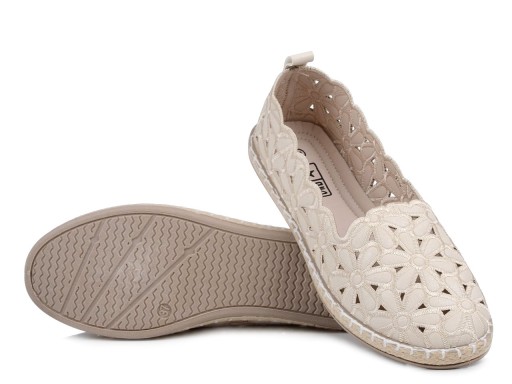 Buty damskie espadryle beżowe wsuwane baleriny ażurowe News 2417 38