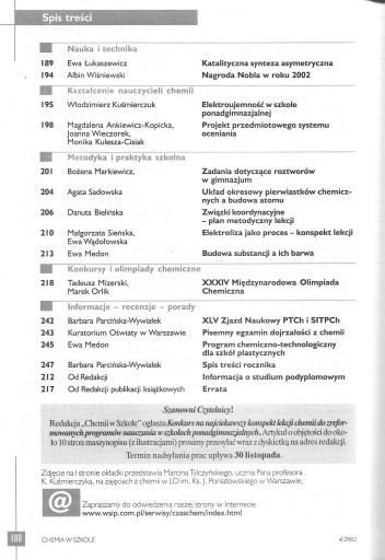 CHEMIA W SZKOLE 4/2002 czasopismo dla nauczycieli