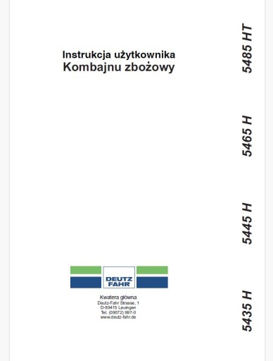 Инструкция по эксплуатации комбайна DEUTZ-FAHR 5435 5445 5465 5485