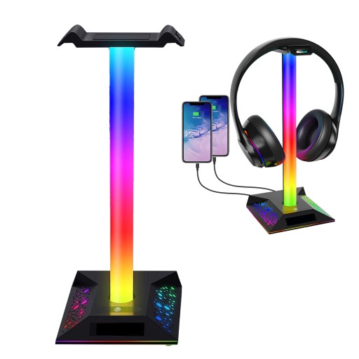 ПОДСТАВКА ДЛЯ ИГРОВЫХ НАУШНИКОВ НАСТОЛЬНЫЙ ДЕРЖАТЕЛЬ С RGB СВЕТОДИОДОМ УКРАШЕНИЕ 10 РЕЖИМОВ