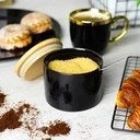 ЧЕРНАЯ ФАРФОРОВАЯ САХАРНИЦА С БАМБУКОВОЙ КРЫШКОЙ И КОНТЕЙНЕРОМ ДЛЯ ЛОЖЕК