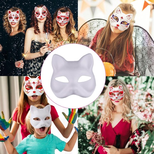 10 × ЧАСТНЫЕ МАСКИ С РУЧНОЙ РАСКРАСКОЙ, КОШАЧАЯ МАСКА + 2 × ЩЕТКИ + 12 × КРАСКА
