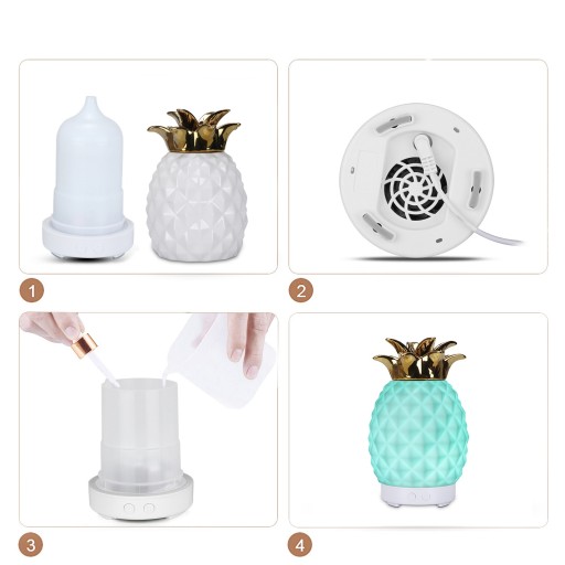 Nawilżacz powietrza ananas dyfuzor zapachowy LED ceramiczny olejków złoty