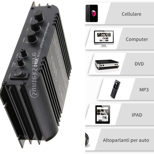 Wzmacniacz stereo audio DC 12V Mini 2x45W Regulacja głośności