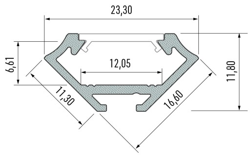 Profil aluminiowy LED narożnikowy 45 st. srebrny anodowany 2m typ C LUMINES