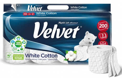 Туалетная бумага бархатная White Cotton 3 слоя 200 листов - 8 рулонов