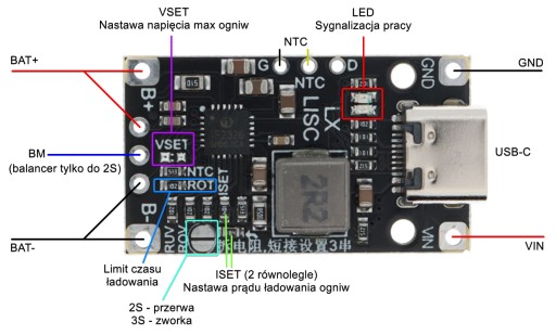 Зарядное устройство и балансир для литий-ионных аккумуляторов 15 Вт BMS 2S (8,4 В) USB-C / 0067