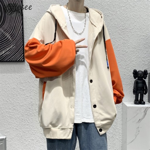 Jackets Men Patchwork Handsome Casual Baggy Hooded
