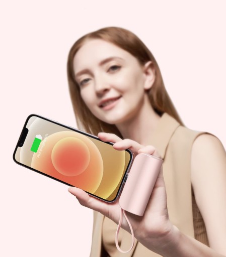 ПОРТАТИВНОЕ ЗАРЯДНОЕ УСТРОЙСТВО MINI POWER BANK 5000 МАч КАРМАННОЕ POWERBANK ПОРТ ДЛЯ IPHONE РОЗОВОЕ