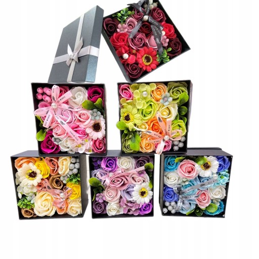 Kwiaty mydlane róże w pudełku prezent flower box