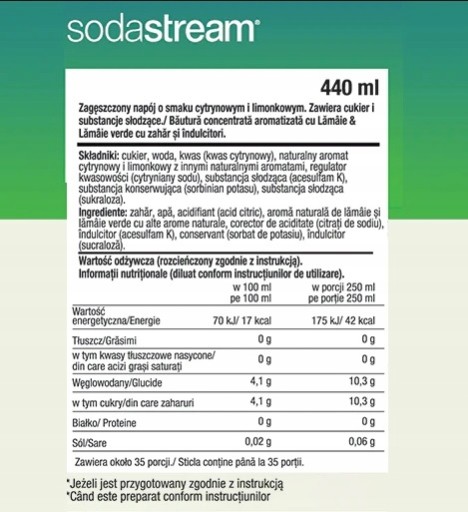 ЛИМОН ЛАЙМ ЛИМОНАД Сироп для карбонизатора SodaStream