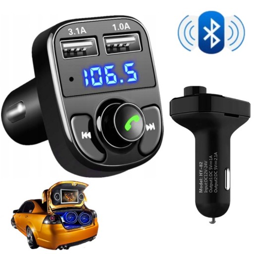 АВТОМОБИЛЬНЫЙ ПЕРЕДАТЧИК BLUETOOTH FM MP3 С ЗАРЯДНЫМ УСТРОЙСТВОМ И СИСТЕМОЙ ГРОМКОЙ СВЯЗИ