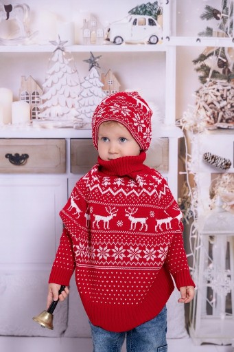 Рождественский красный детский свитер-пончо UNISIZE 98-122 СМ