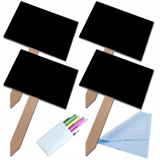 4 szt. Drewniana tablica, tablica, rośliny, metki z cenami, kredy