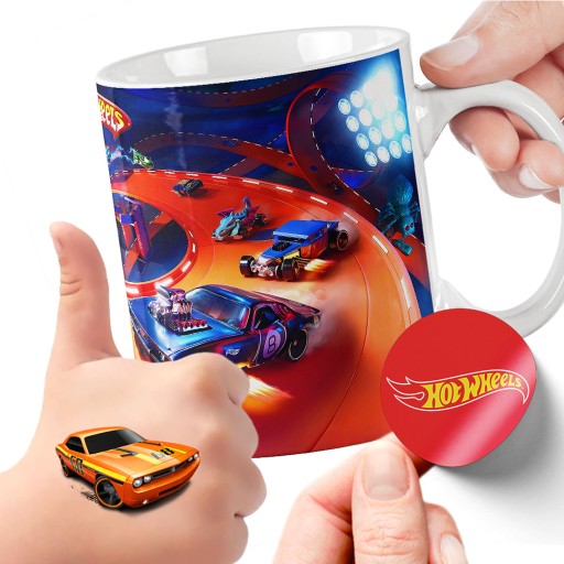 ПОДАРОЧНЫЙ НАБОР КРУЖКА ДЛЯ ДЕТЕЙ ТАТУ НАКЛЕЙКИ HOT WHEELS КАЧЕСТВО