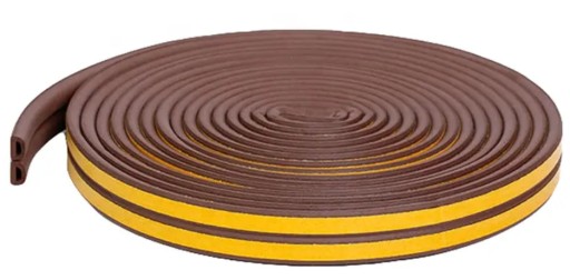 USZCZELKA DO DRZWI OKNA 9x6mm BRĄZOWA 6m SAMOPRZYLEPNA TYP D uszczelniająca