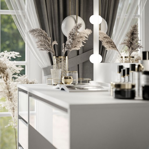 MADA GLAMOUR туалетный столик, белое зеркало GLOSS, ящики