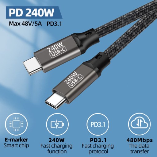 Кабель USB-C-USB-C 240 Вт PD 3.1 USB C 0,5 м