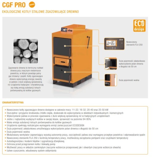 Kocioł, piec Ferroli stalowy zgazowujący drewno CGF PRO 22 kW