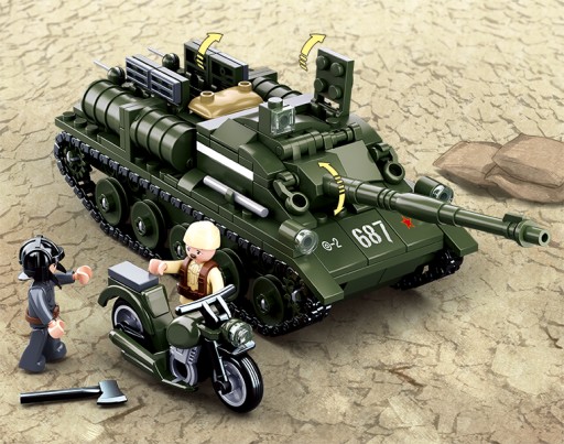 Танк Bricks СУ-85 Разрушитель Армия 2 фигурки АРМИЯ + мотор + 2 LEGO ОРУЖИЯ