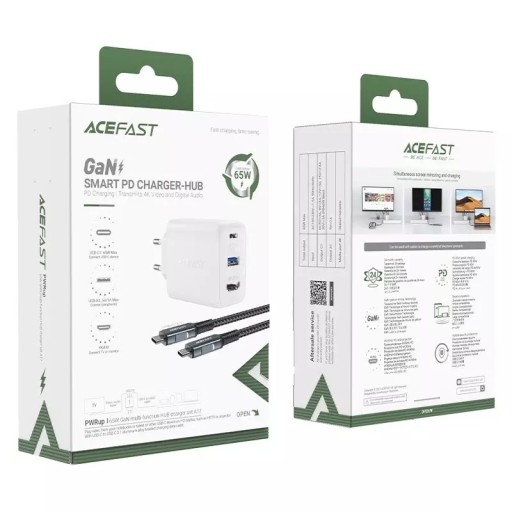 Настенное зарядное устройство Acefast 2in1 GaN 65 Вт USB Type C