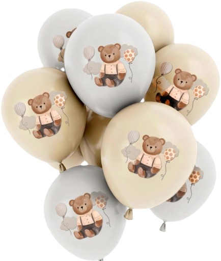 PERSONALIZOWANY KREMOWY ZESTAW NA ROCZEK MIŚ STOJAK IMIĘ DZIECKA BALONY