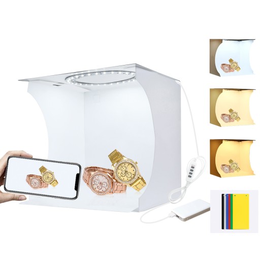 PULUZ PU5023 БЕСТЕНЕВАЯ ТЕНТА 23 СМ ДЛЯ ФОТОГРАФИИ 3200-6500K LED + 6X ФОНОВ