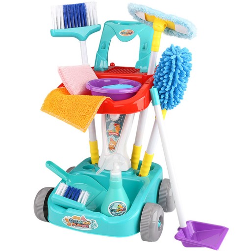 ZESTAW DO SPRZĄTANIA dla dzieci DUŻY WÓZEK MOP MIOTŁA SPRAY NA WODĘ