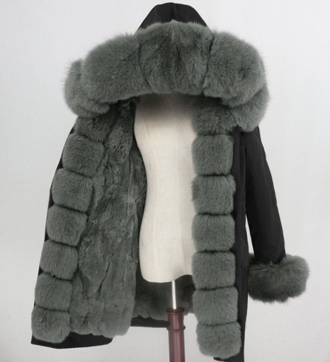 Kurtka Parka Futro naturalne Królik Lis Jenot 38 M