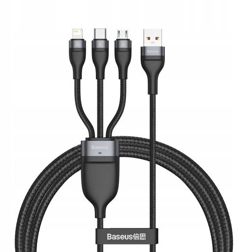 USB-КАБЕЛЬ BASEUS 3IN1 ДЛЯ IPHONE MICRO TYPE-C 5A LED
