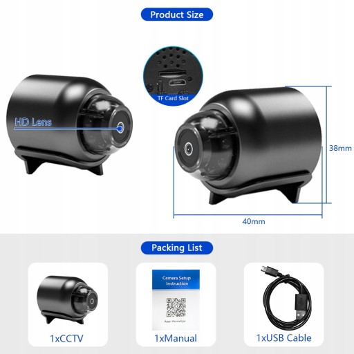 Широкоугольная камера 1080P WIFI mini 140