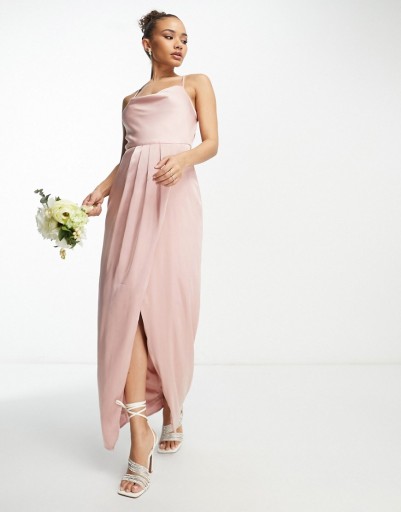 Розовое атласное платье макси TFNC Bridesmaid M