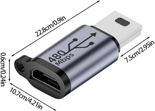 АДАПТЕР PHONEO MICRO USB TO MINI USB CABLE 480MBPS 18W V4