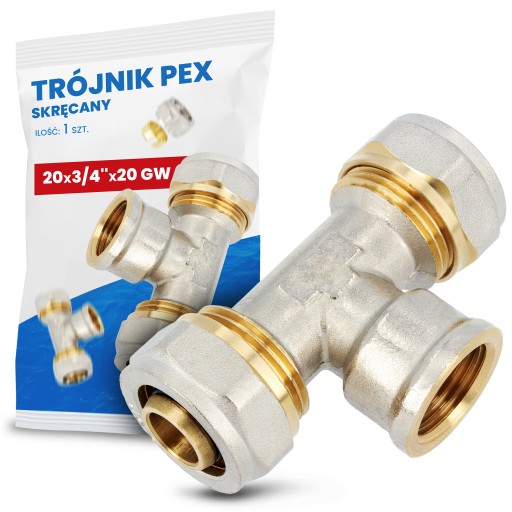 ТРОЙНИК PEX 20x3/4 GW, РЕЗЬБОВЫЙ СОЕДИНИТЕЛЬ ТРУБ, РАСПРЕДЕЛИТЕЛЬ НАПОЛЬНОГО ОТОПЛЕНИЯ