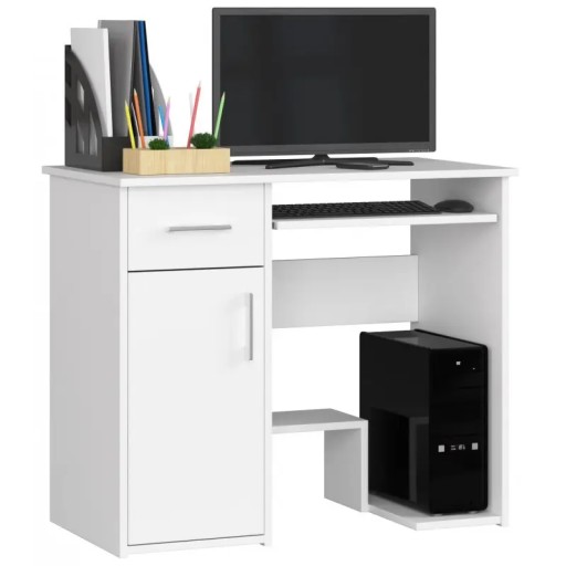 Biurko białe komputerowe 1 szuflada 2 półki 90 cm