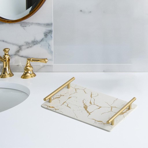 Мраморный поднос с ручкой Easy White Square.