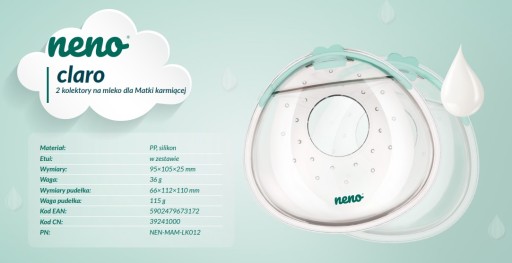 Kolektor sylikonowy na mleko Neno Claro 2 szt+etui