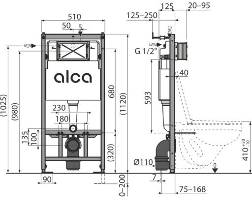 ALCAPLAST КОМПЛЕКТ рамки унитаза скрытого монтажа, кнопка ЧЕРНАЯ матовая, унитаз ЗОЛОТОЙ