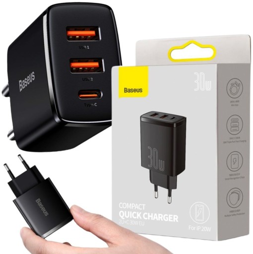 БЫСТРОЕ СЕТЕВОЕ ЗАРЯДНОЕ УСТРОЙСТВО BASEUS ДЛЯ ТЕЛЕФОНА USB USB-C TYPE-C AFC QC 3.0 30 Вт