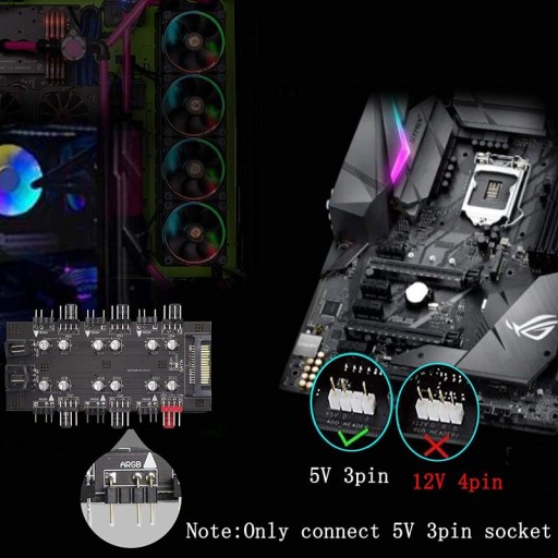 Концентратор SATA PWM + разветвитель aRGB на 6 вентиляторов