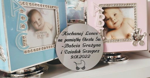 KARUZELA POZYTYWKA z masy perłowej niebieska PREZENT CHRZEST ROCZEK GRAWER