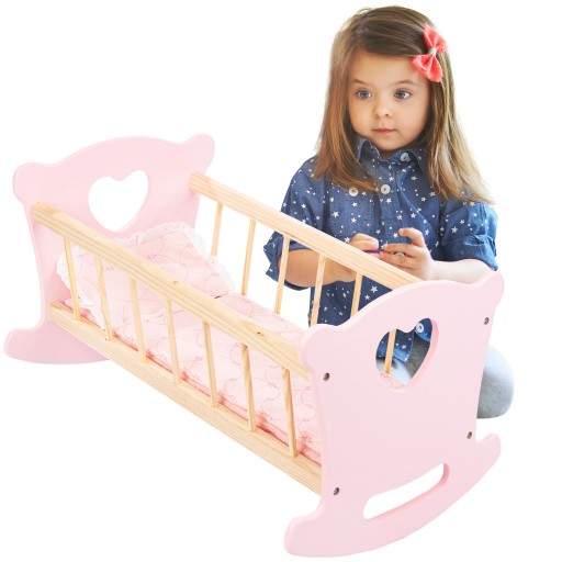 ДЕРЕВЯННАЯ ЛЮЛЬКА-КРОВАТЬ ДЛЯ КУКЛЫ 51,5см KINDERPLAY + ПОСТАЛЬНЫЕ ПРИНАДЛЕЖНОСТИ
