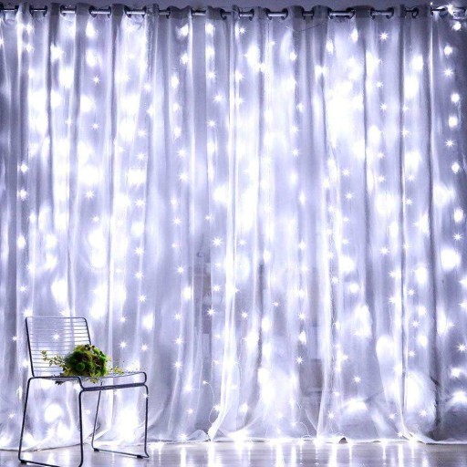 KURTYNA ŚWIETLNA LAMPKI 300 LED 3x3m SOPLE WISZĄCE GIRLANDA DRUCIKI BIAŁY