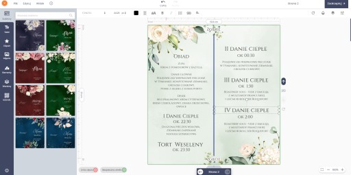 Свадебное меню для стола DL-меню.
