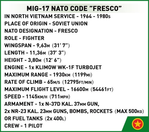 COBI 2424 МиГ-17 ФРЕСКА ИСТРЕБИТЕЛИ НАТО