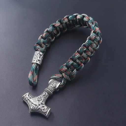 Браслет THOR'S Hammer, Nordic Viking, металлическая оплетка, якорь, Руны 24ч