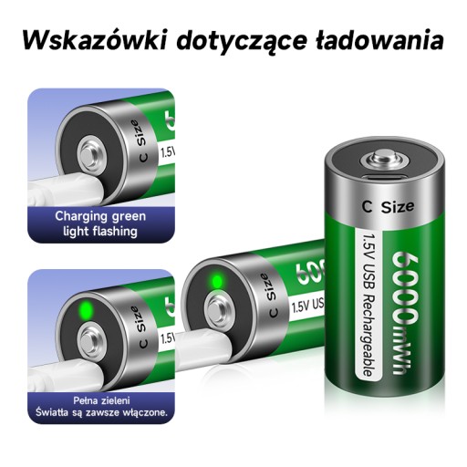 6x аккумуляторов C LR14, 1,5 В, литий-ионный аккумулятор R14 USB, 6000 мВтч
